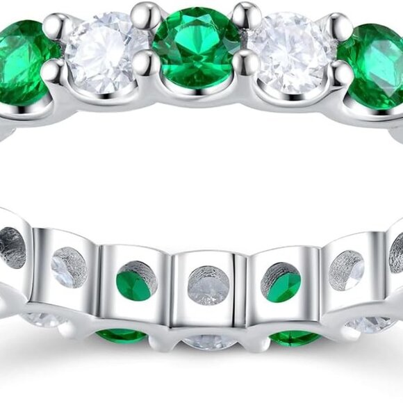 D Color VVS1 Clarity Gem Moissanite & Emerald Ring Solid 925 Sterling Silver